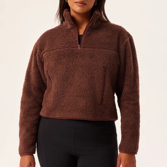 NWT Girlfriend Collective Teddy Recycled Half Zip Fleece in Chocolate Brown - Picture 1 of 3